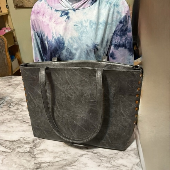 Gray Textured Tote Bag with Sturdy Handles - Picture 2 of 5
